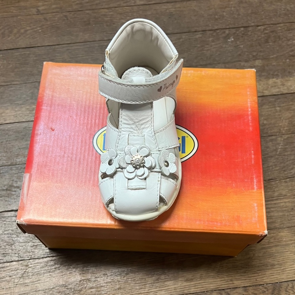 White Kids Shoe with Floral Design